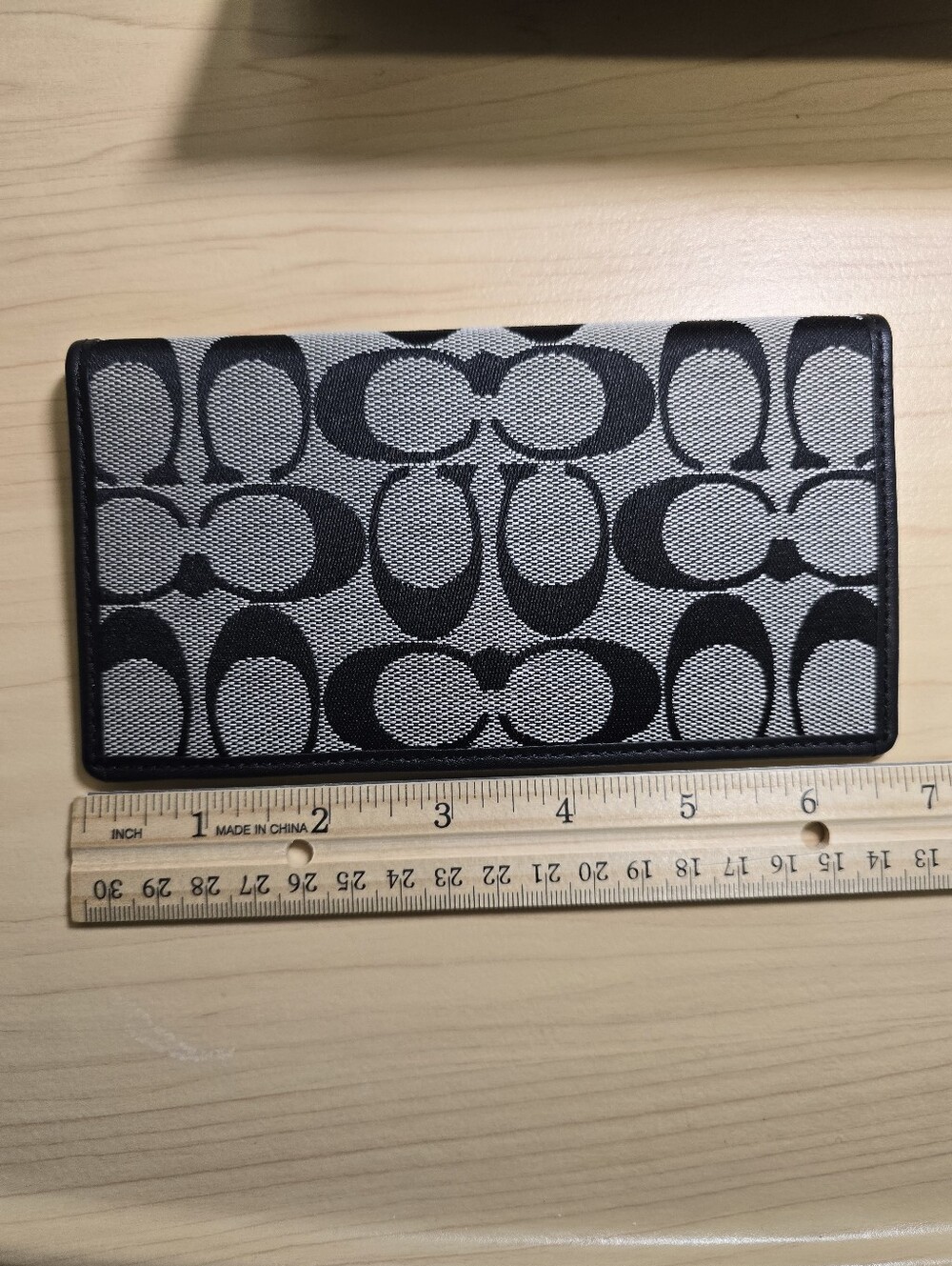 COACH F42986 Hampton Signature Jacquard Black Leather Trifold Wallet Checkbook - Picture 13 of 15